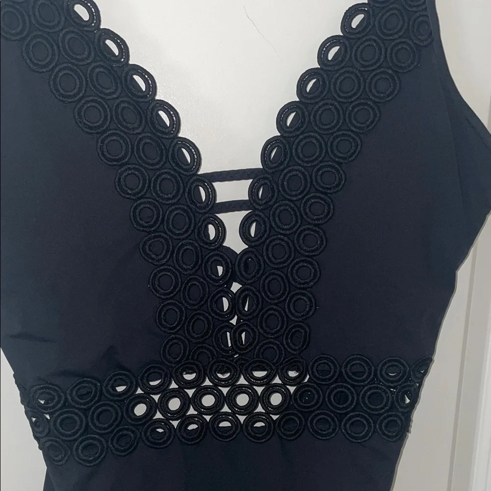 BECCA Black Scallop Lace One Piece Swimsuit